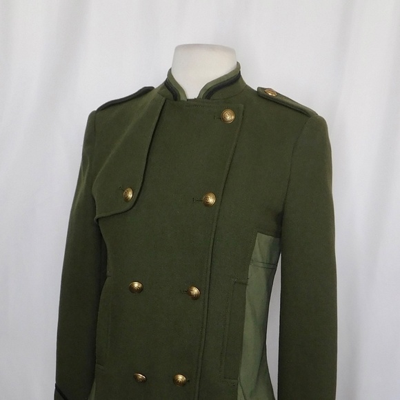 ZARA Green Army Jacket Pea Coat Wool Double Breasted Jacket Military Small - Picture 7 of 16